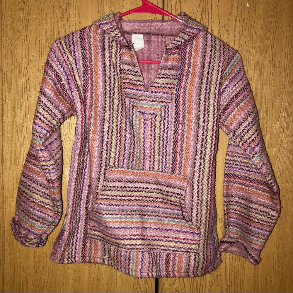 Pink drug rug rag poncho Baja hooded small jacket